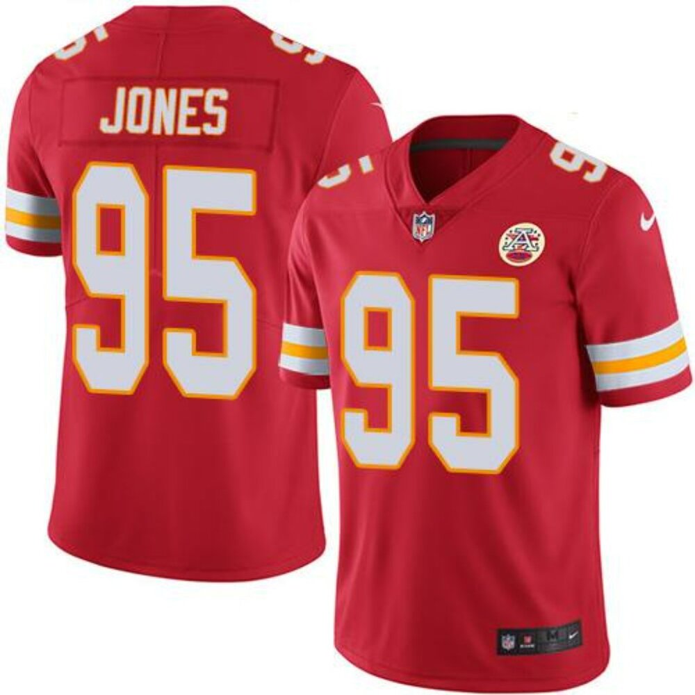 CHRIS JONES 95 - KANSAS CITY CHIEFS RED STITCHED FOOTBALL JERSEY